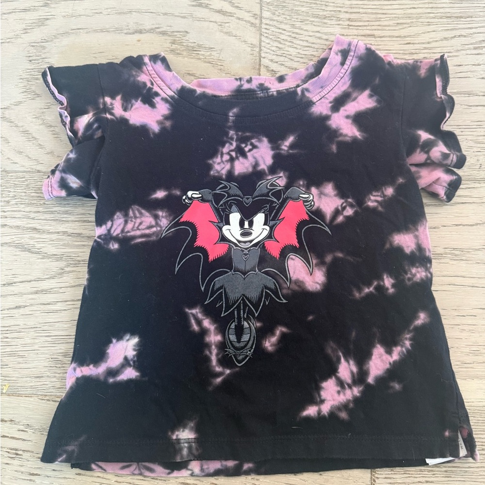 Disney Black & Pink Tie-Dye Tee with Mickey Bat Graphic